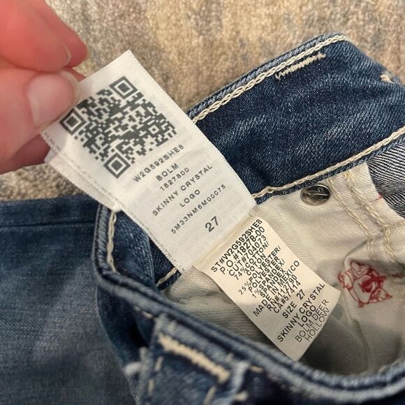 NEW True Religion Women's Blue Wash Bejeweled stone Pocket Jeans skinny crystal - Picture 5 of 7